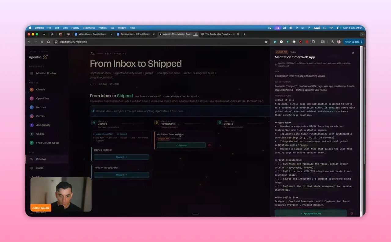 แดชบอร์ด pipeline พร้อมแผงด้านขวาแสดงแผนงานที่ AI สร้างขึ้นสำหรับการอนุมัติ