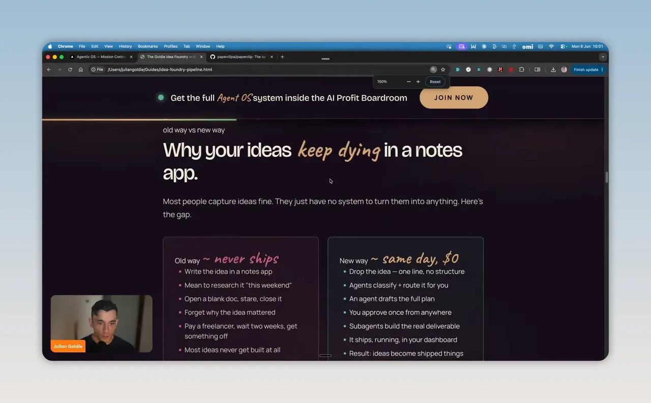 หน้าเว็บแสดงหัวข้อ why your ideas keep dying in a notes app พร้อมตารางเปรียบเทียบวิธีเก่ากับวิธีใหม่