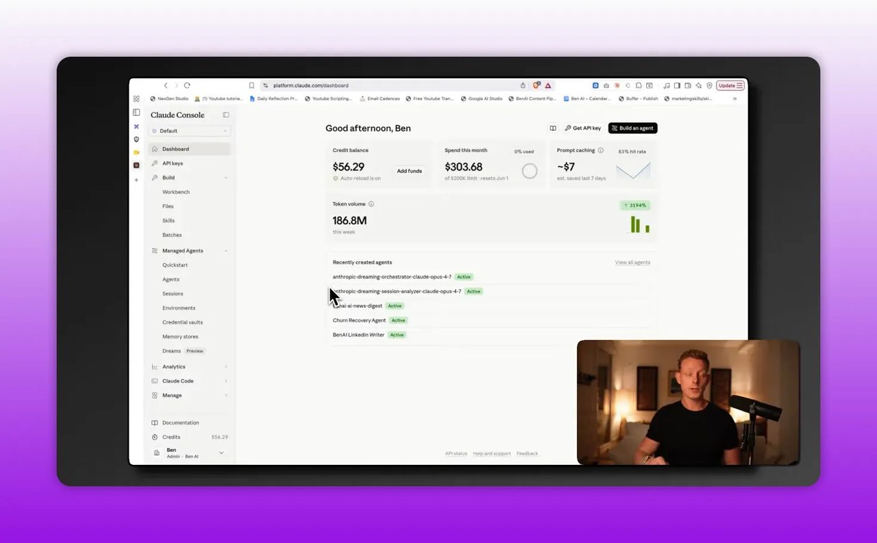 หน้า Claude managed agent console แสดงข้อมูล agent และแถบเมนูด้านซ้าย