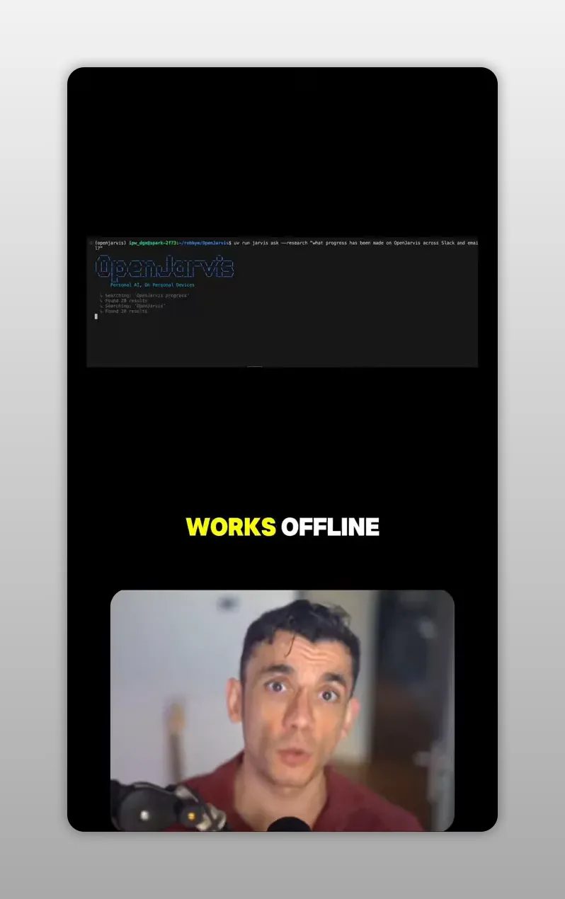 หน้าจอแสดงข้อความ works offline พร้อมหน้าต่างคำสั่งด้านบน