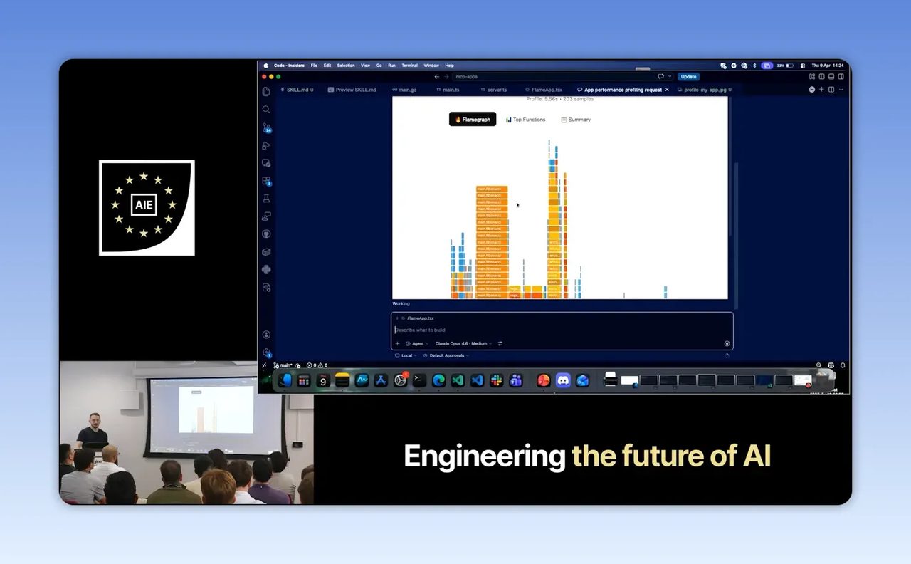 หน้าจอ VS Code แสดง flame graph แบบโต้ตอบได้ภายในพื้นที่ทำงาน