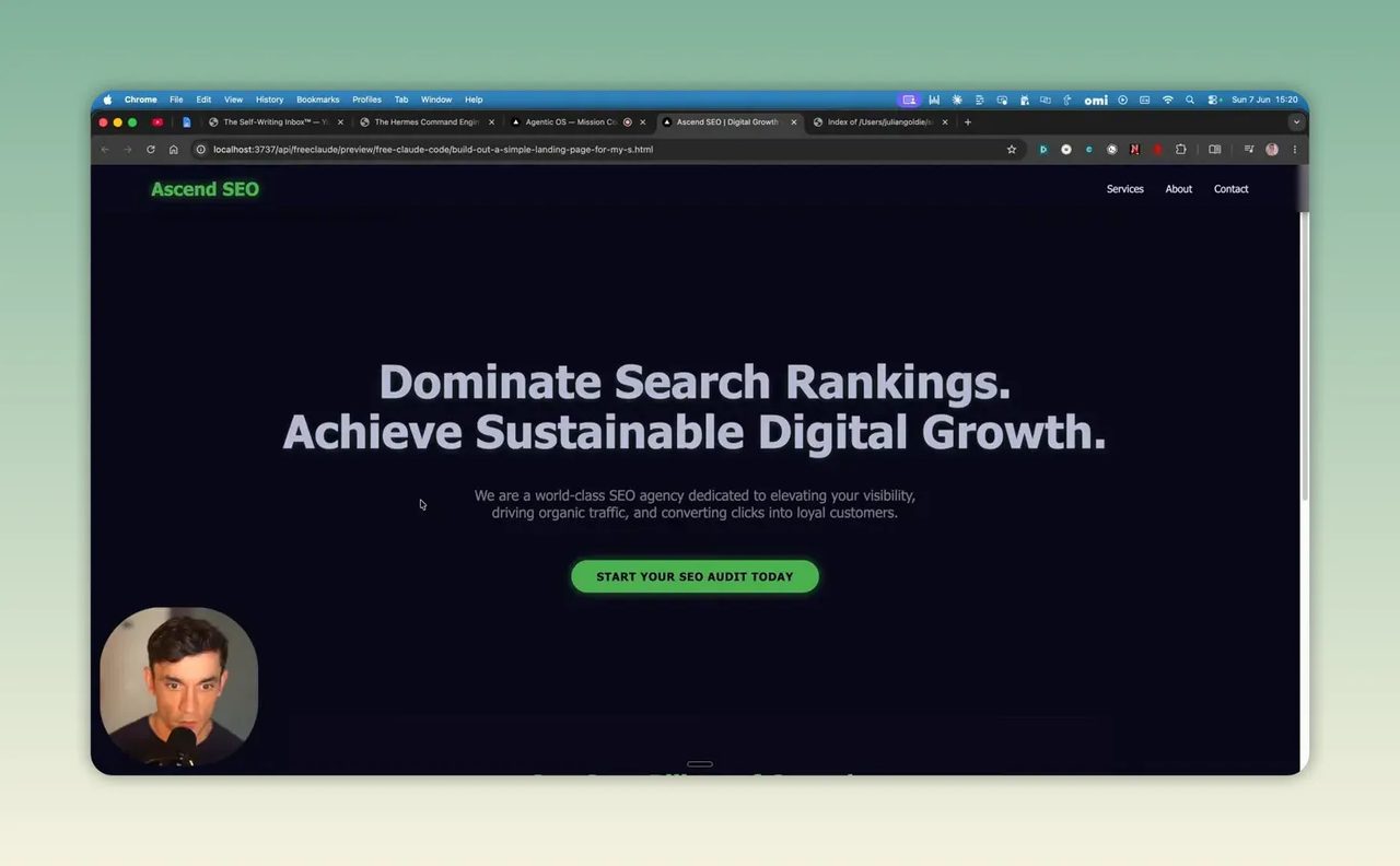 หน้าเว็บไซต์เอเจนซี SEO ที่มีหัวข้อ Achieve Sustainable Digital Growth และปุ่มสีเขียว