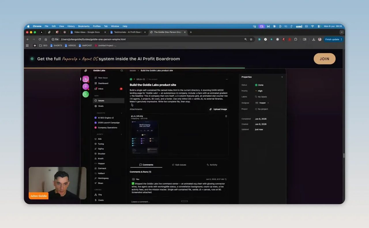หน้าจอ Mission Control เปิดรายละเอียดงานพร้อมคำอธิบายและผลลัพธ์ของ task