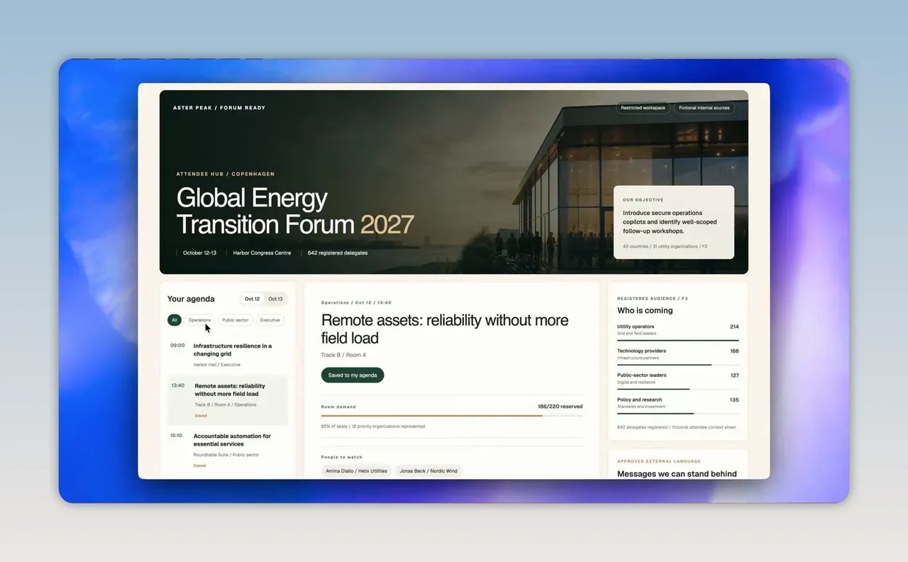หน้าเว็บหัวข้อ Global Energy Transition Forum 2027 พร้อมเมนูด้านซ้ายและข้อมูลกิจกรรมด้านขวา