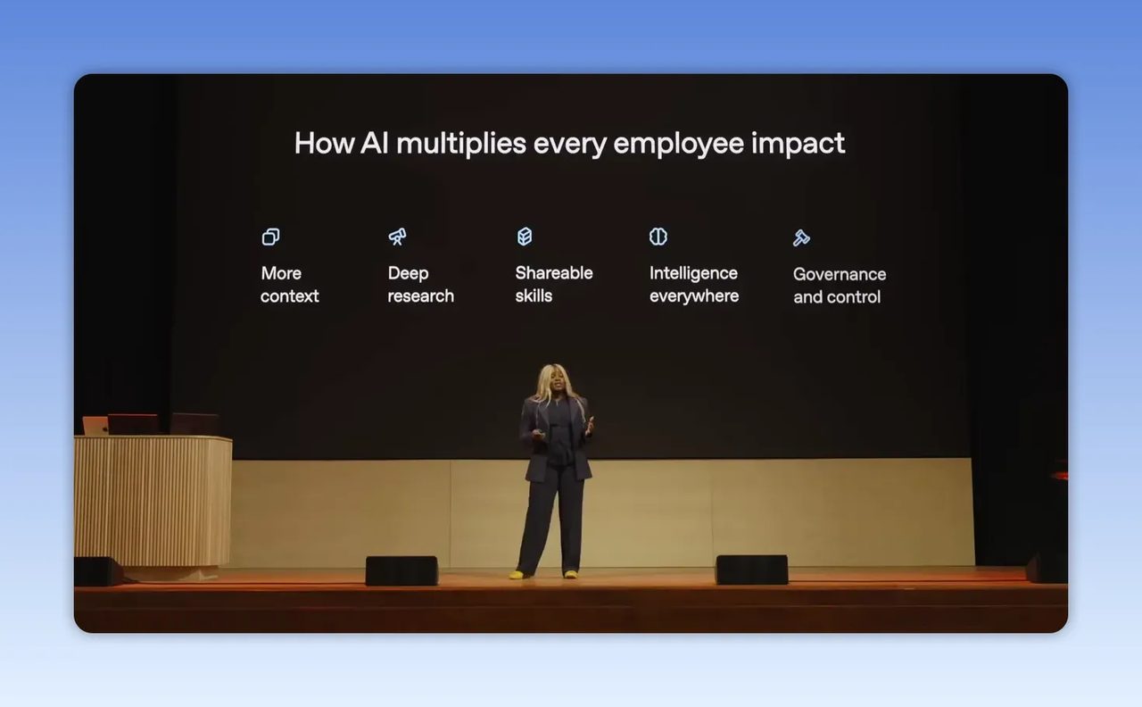 สไลด์หัวข้อ how AI multiplies every employee impact พร้อม 5 มิติหลัก