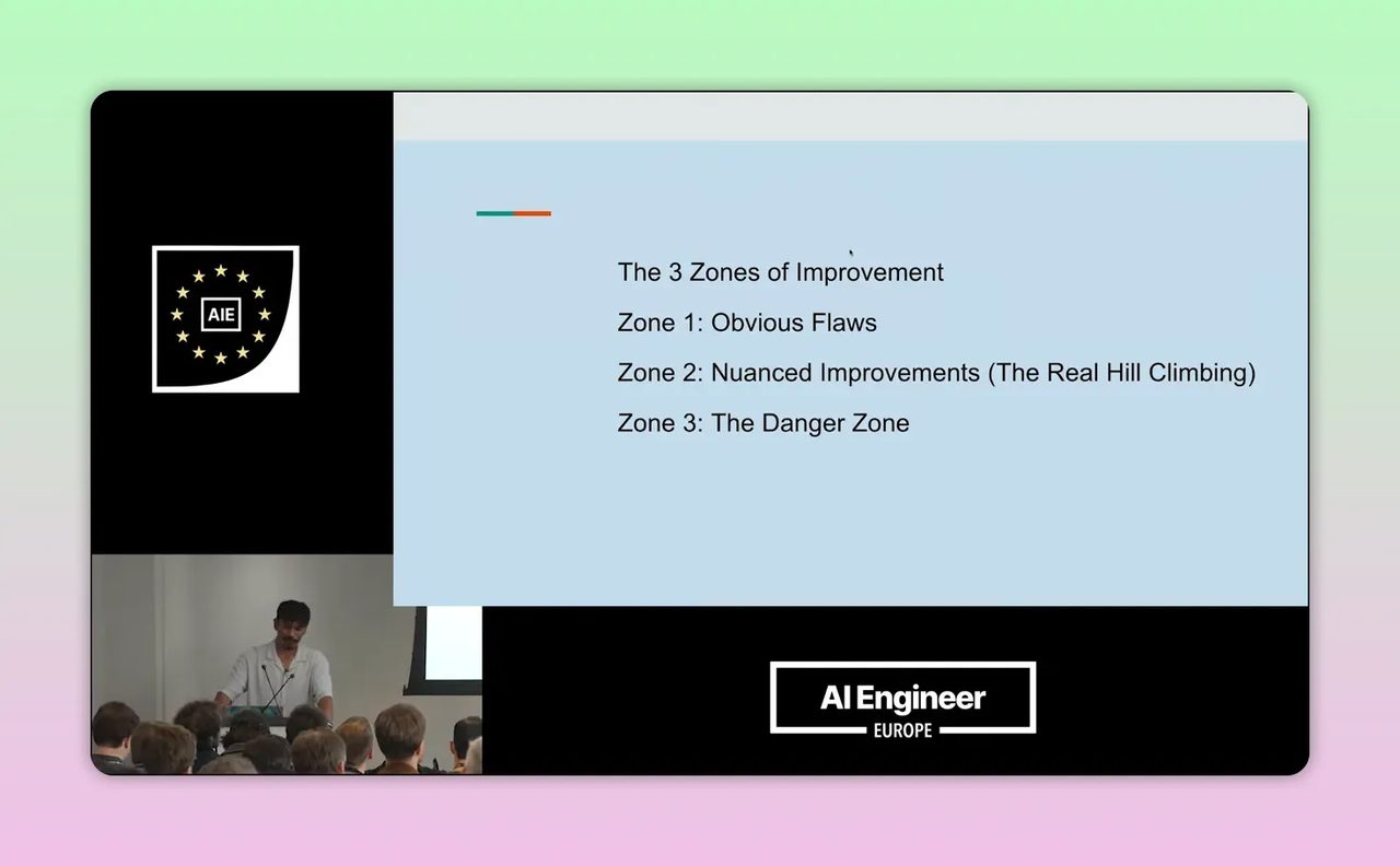 สไลด์หัวข้อ The 3 Zones of Improvement พร้อมรายการ Zone 1 ถึง Zone 3