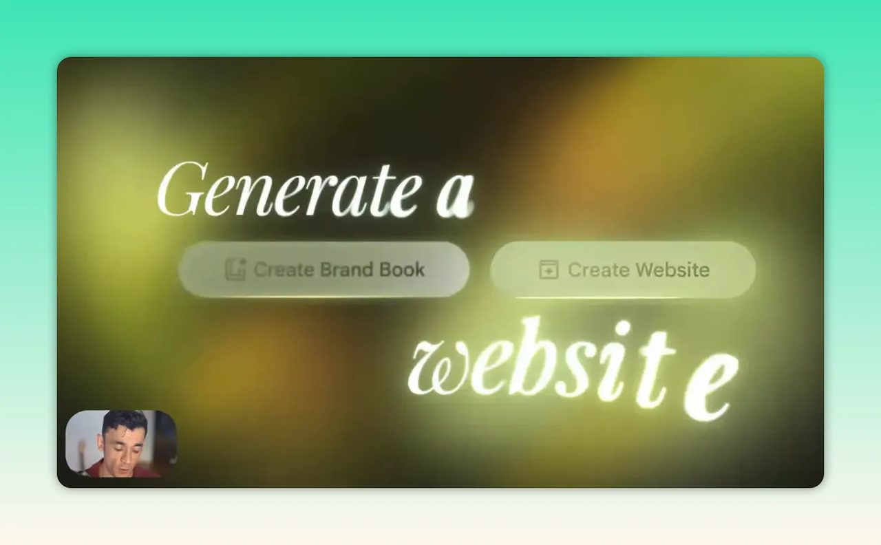 ข้อความ generate a website พร้อมปุ่ม create website บนพื้นหลังสีเขียวอ่อน