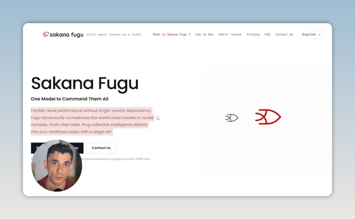 หน้า Sakana Fugu พร้อมข้อความ One Model to Command Them All