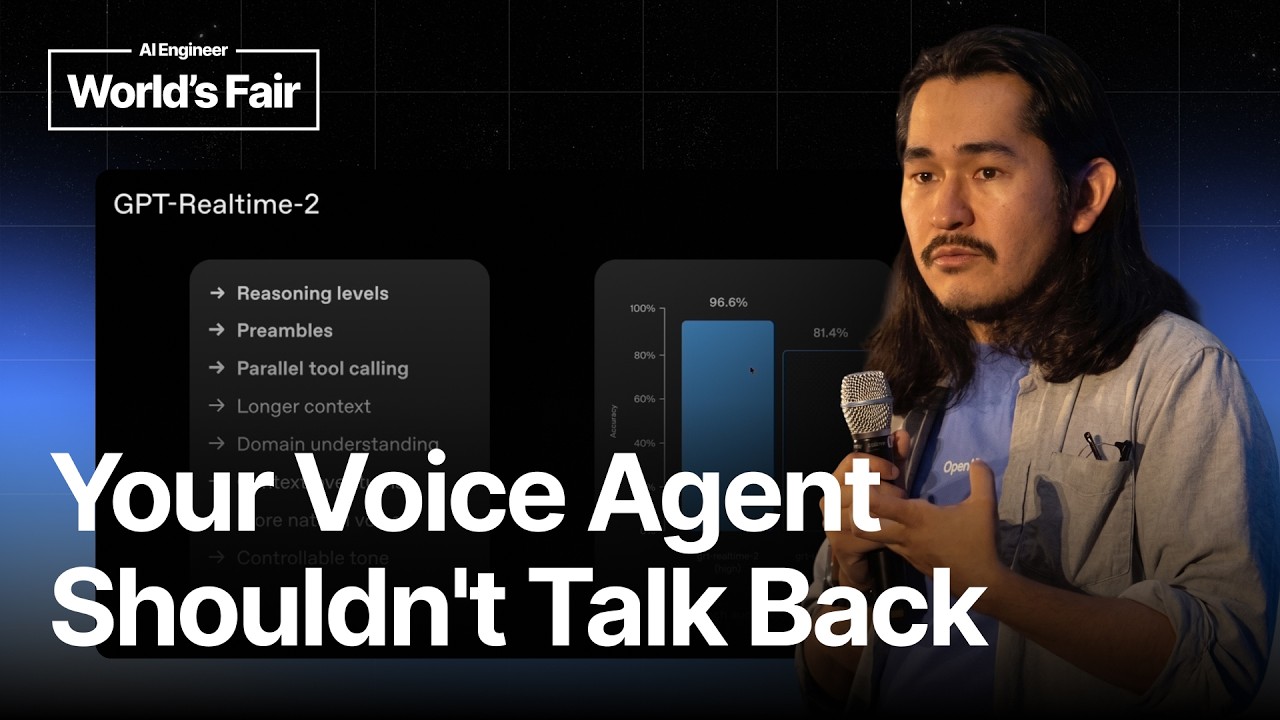 ภาพปก Charlie Guo พร้อมข้อความ Your Voice Agent Shouldn’t Talk Back และสไลด์ GPT-Realtime-2
