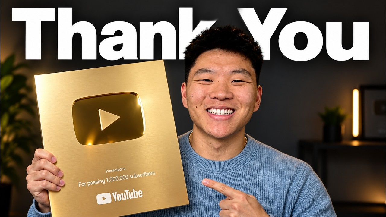 Nate Herk ถือโล่ YouTube สำหรับผู้ติดตามหนึ่งล้านคน ในภาพปกคลิป Thank You for 1M Subscribers