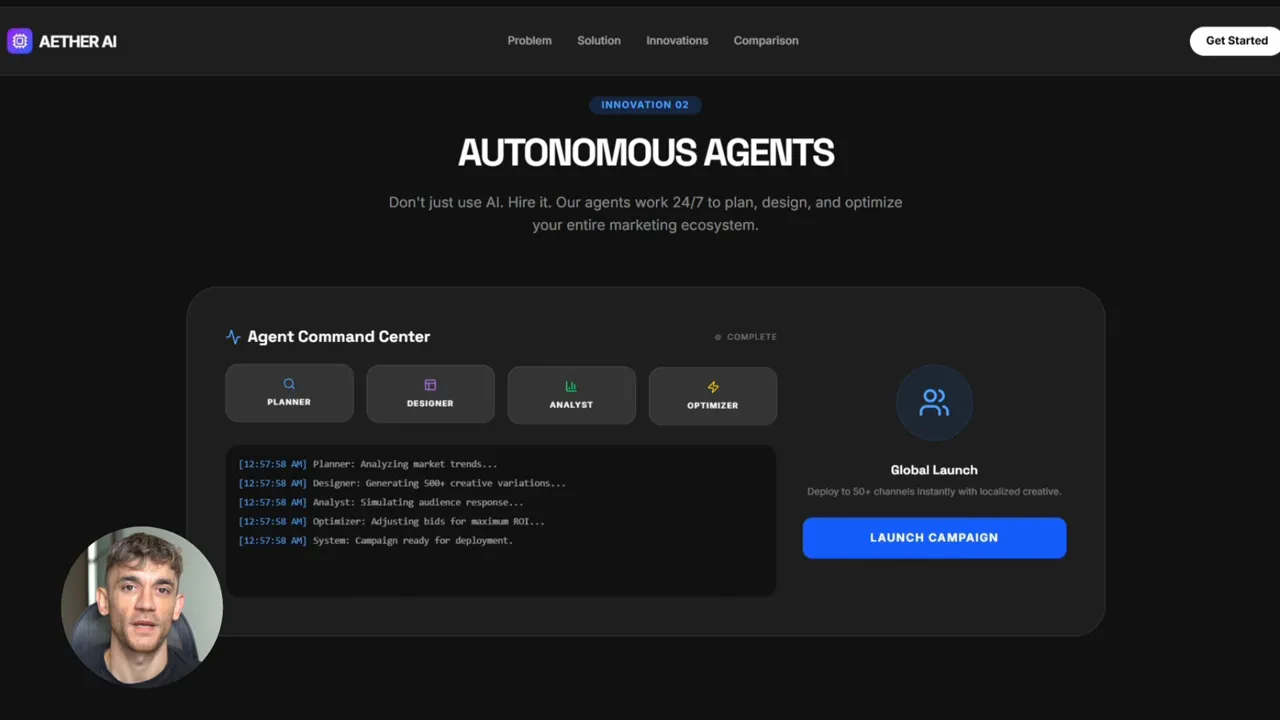 Autonomous agents Agent Command Center workflow log with campaign launch readiness status