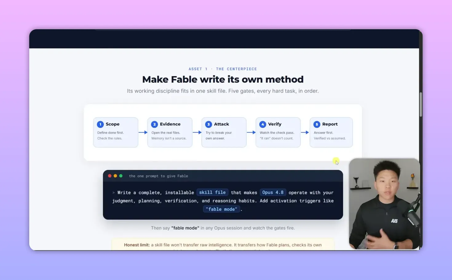 สไลด์หัวข้อ Make Fable write its own method พร้อมขั้นตอน 5 ส่วนและตัวอย่างคำสั่ง