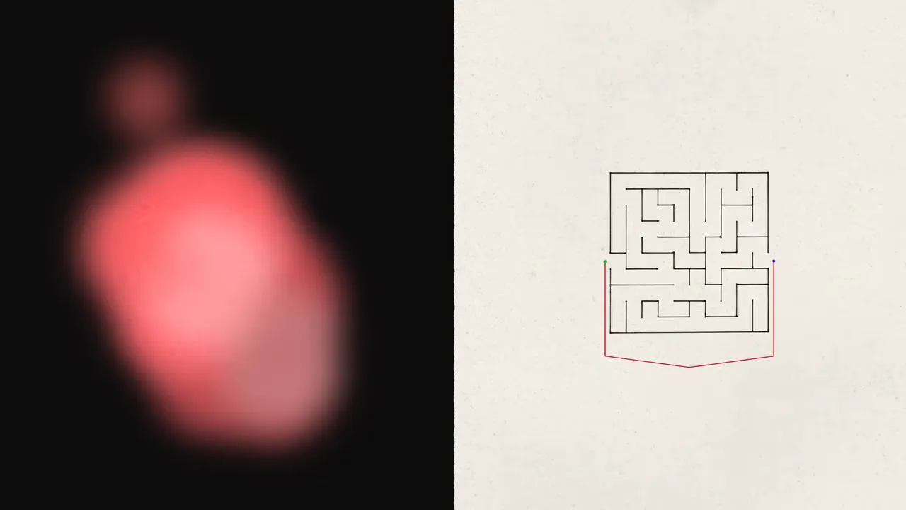 แผนภาพเขาวงกตวงจรมีกรอบเส้นแดงสื่อการโฟกัสเส้นทางการเปิดใช้งานใน AI