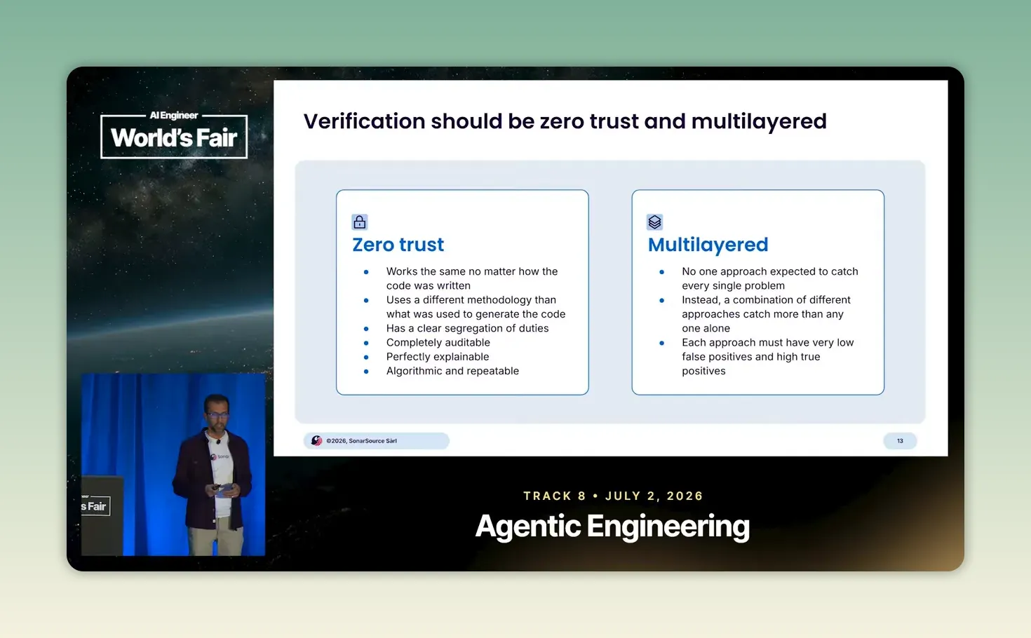 สไลด์อธิบายการตรวจโค้ดแบบ zero trust และหลายชั้น