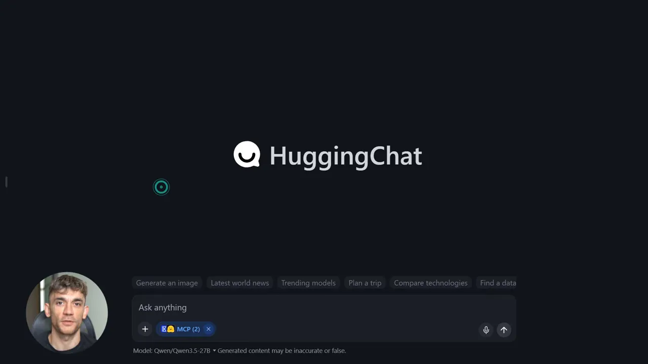 HuggingChat landing screen with large logo and 'Ask anything' input box