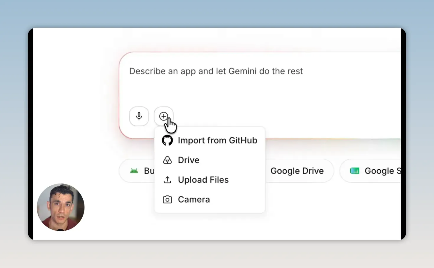 เมนูใน Google AI Studio แสดงตัวเลือก Import from GitHub