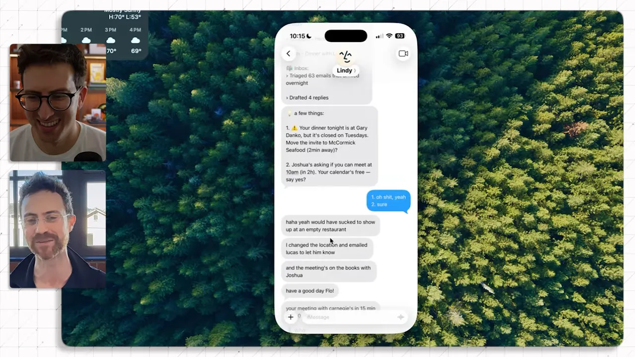 iMessage แสดง Lindy สรุปอินบ็อกซ์และเตรียมข้อความ/รายการงานต่อ