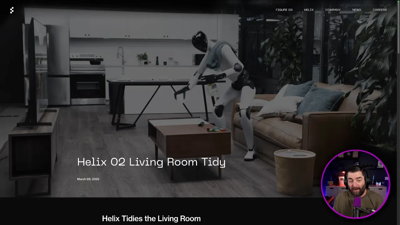 Helix O2 ขณะเอื้อมหยิบของบนโต๊ะกลาง แสดงความสามารถในการจัดการวัตถุในห้องนั่งเล่น