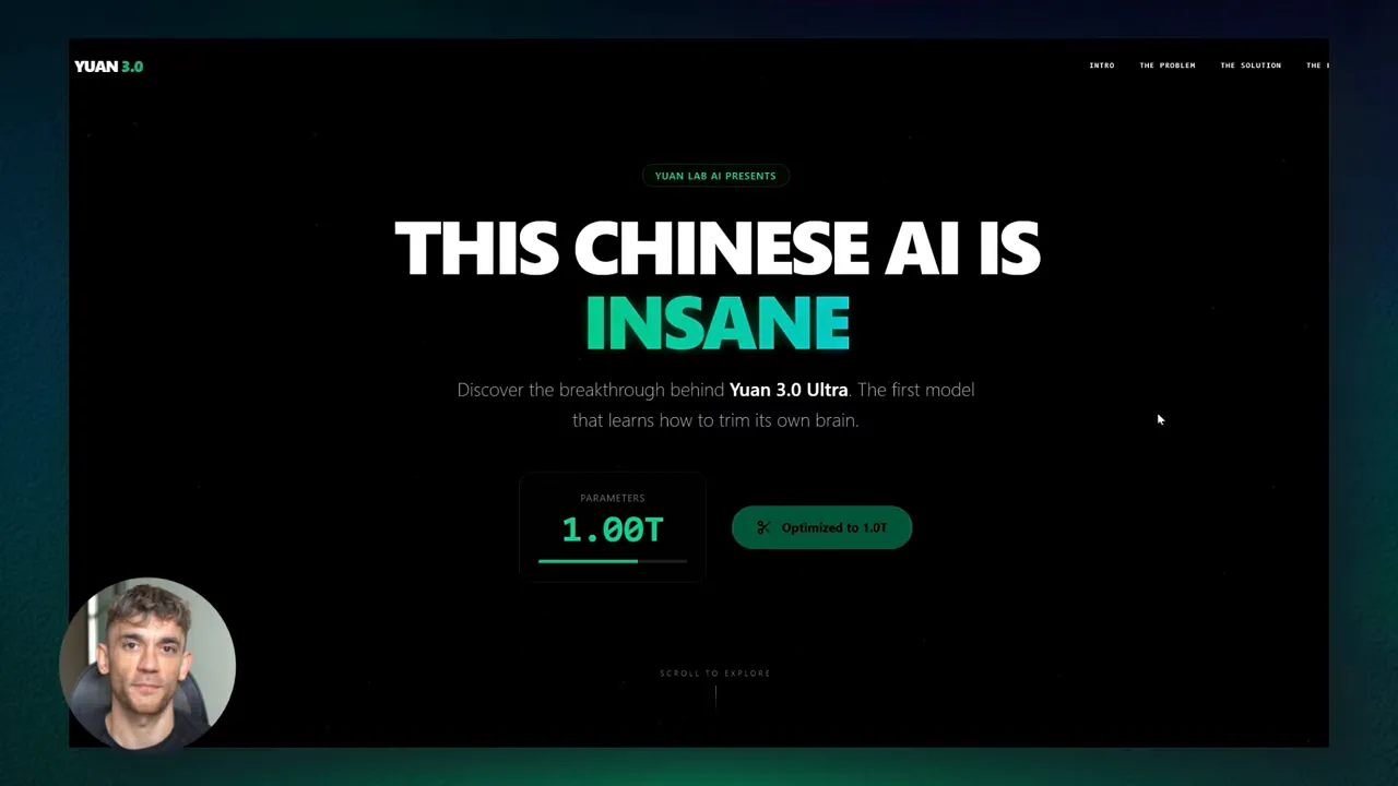 หน้าแบนเนอร์ Yuan 3.0 Ultra แสดงข้อความ This Chinese AI is Insane และตัวเลขพารามิเตอร์ 1.00T