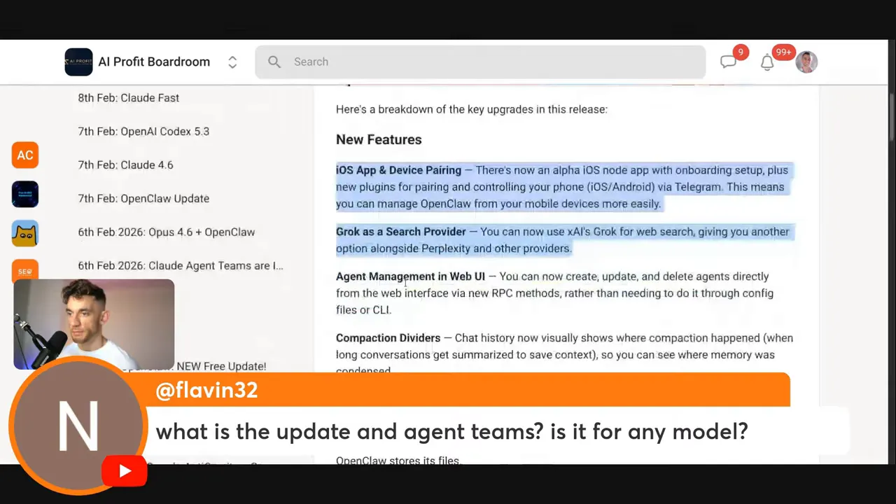 สกรีนช็อตชัดเจนของ release notes แสดง 'iOS App & Device Pairing' และ 'Grok as a Search Provider' ถูกไฮไลท์