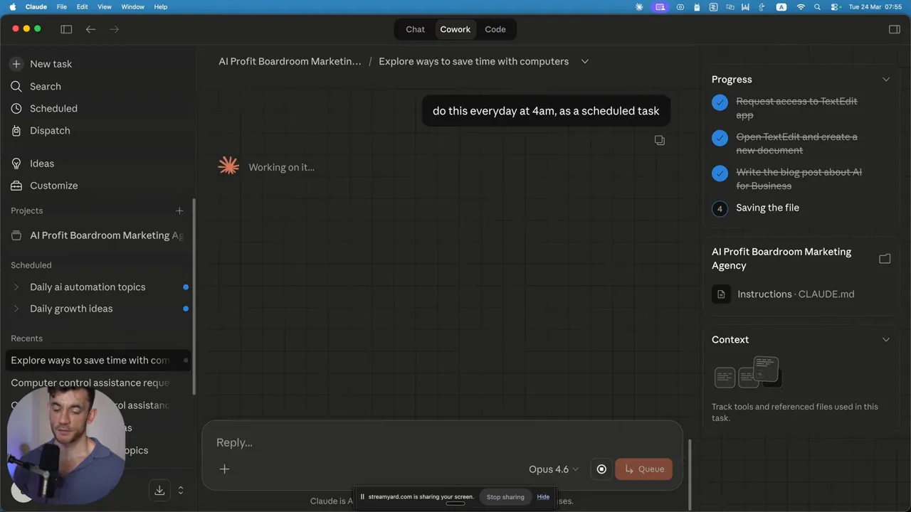 Claude Computer Use กำลังทำงานตาม scheduled task ที่ตั้งเวลาไว้