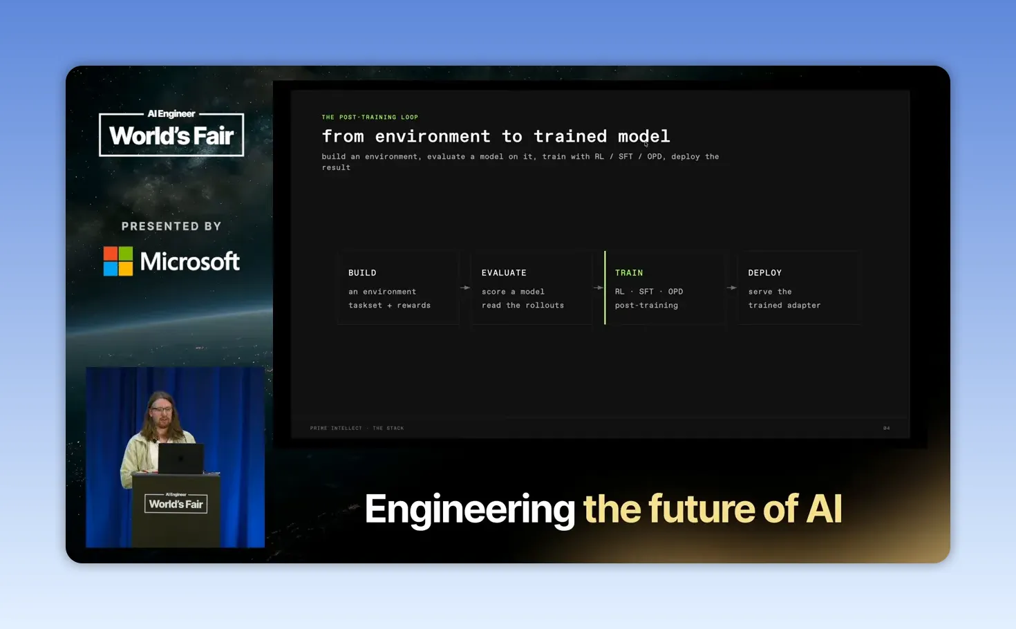 สไลด์ from environment to trained model แสดงขั้น Build Evaluate Train และ Deploy