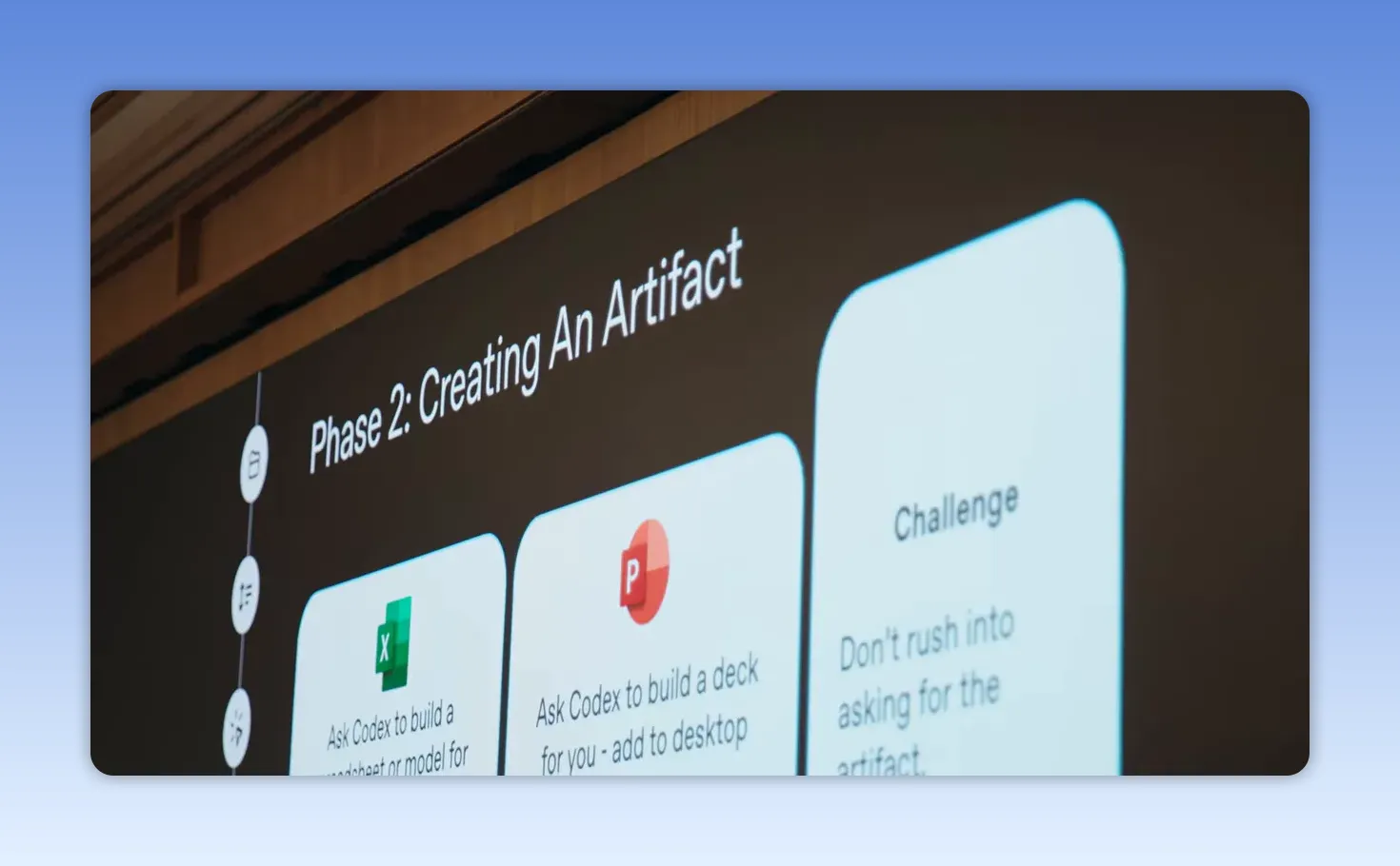 สไลด์บนจอเขียนว่า Phase 2 Creating An Artifact พร้อมการ์ดหลายช่อง