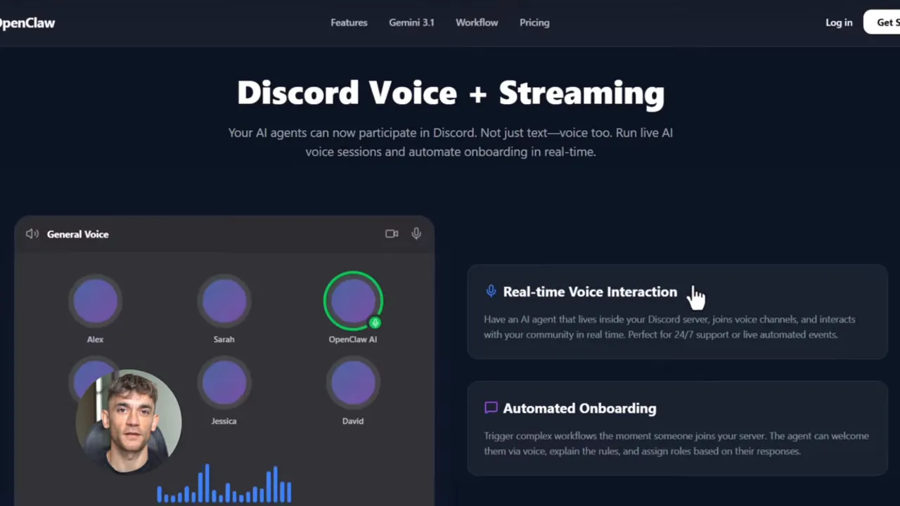 สกรีนช็อต OpenClaw แสดงหัวข้อ ‘Discord Voice + Streaming’ พร้อมพาแนลแสดงผู้เข้าร่วมเสียงและกล่องคำอธิบาย real-time voice interaction