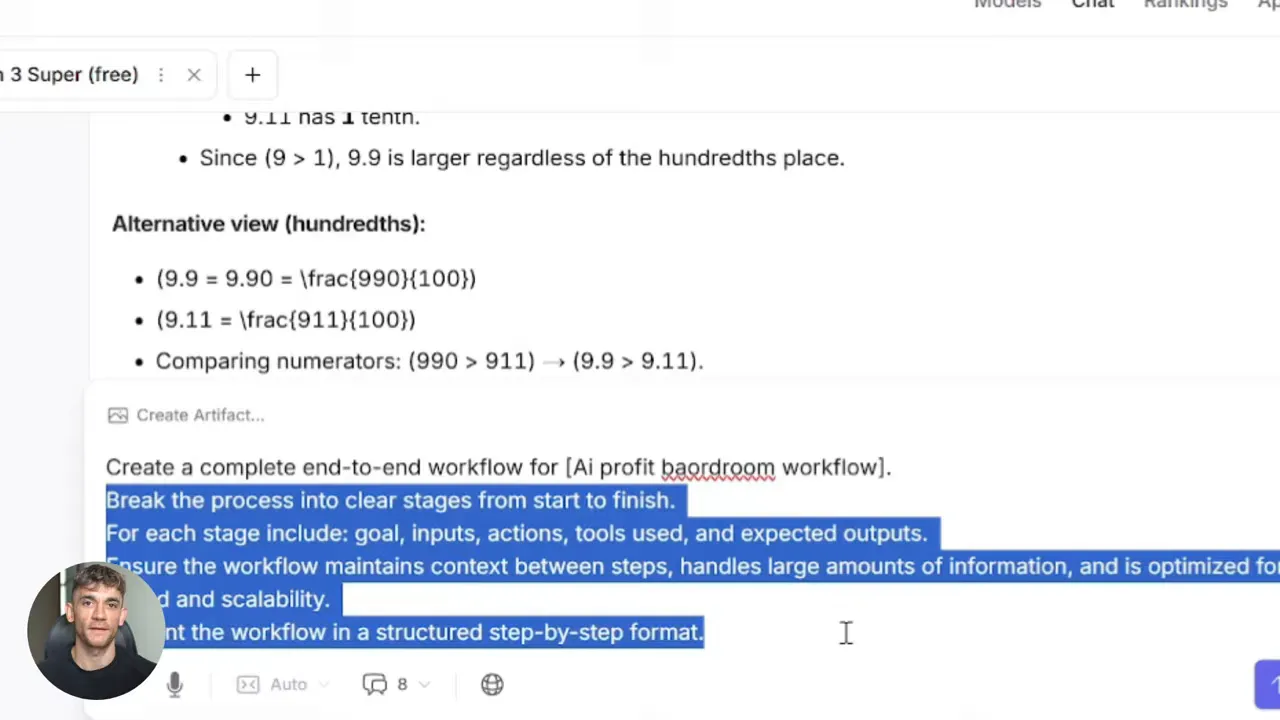 หน้าจอพรอมต์ใน Nemotron 3 Super ที่ระบุให้สร้าง end-to-end workflow และคง context ระหว่างขั้น
