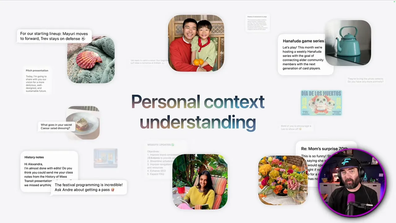 สไลด์หัวข้อ personal context understanding พร้อมไอคอนรูปภาพ รายชื่อติดต่อ และข้อมูลส่วนตัว