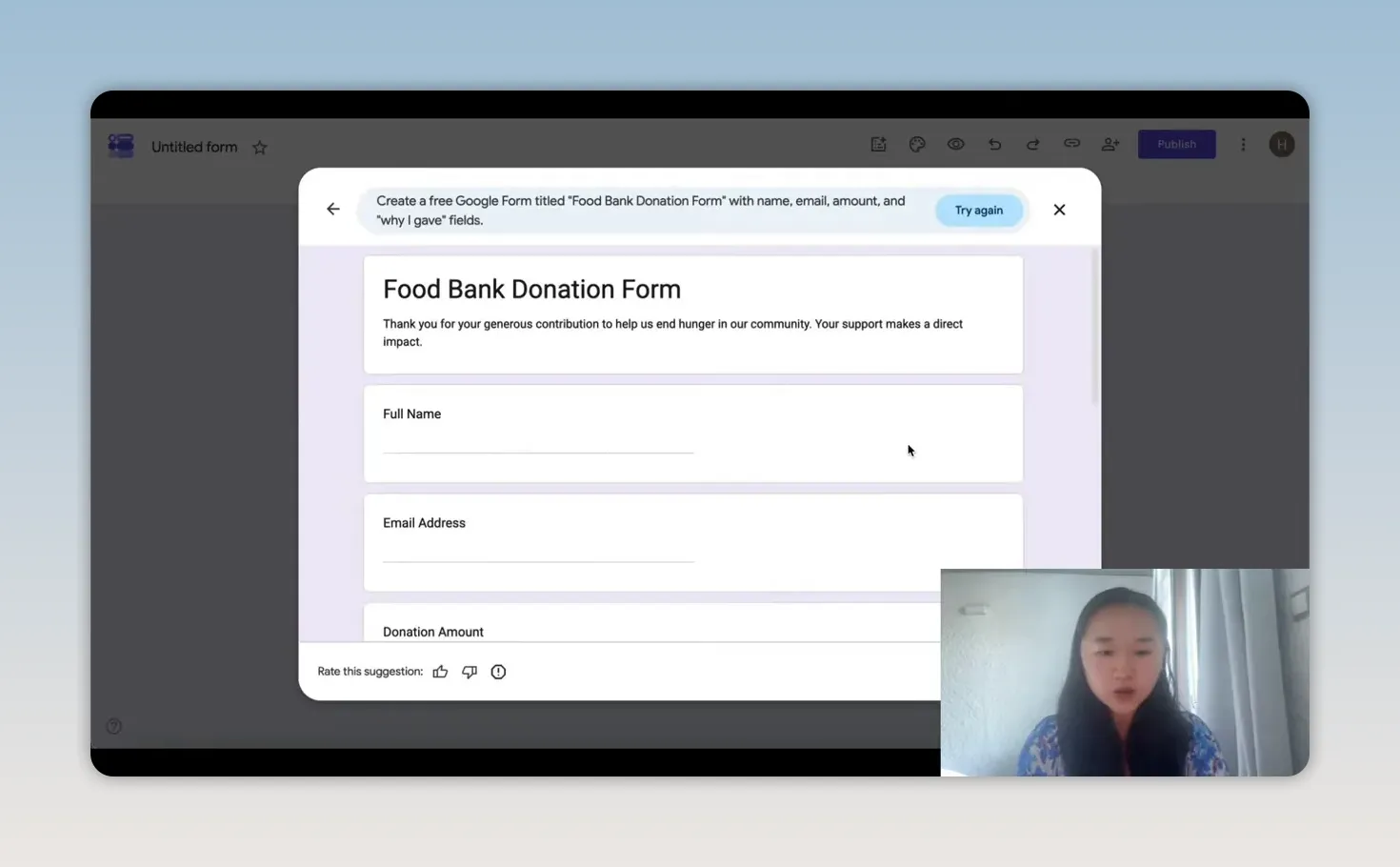 หน้าแบบฟอร์ม google forms ชื่อ food bank donation form