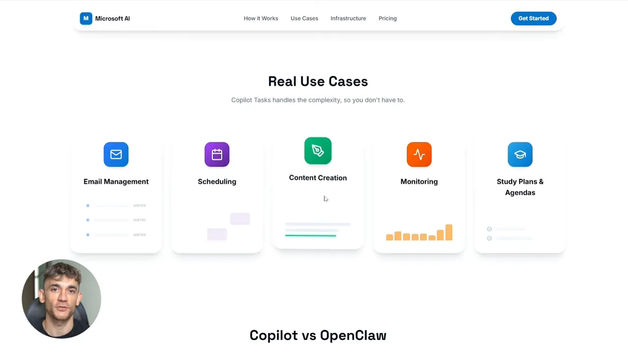 Copilot Tasks page highlighting Scheduling card among other use cases (scheduling focused)