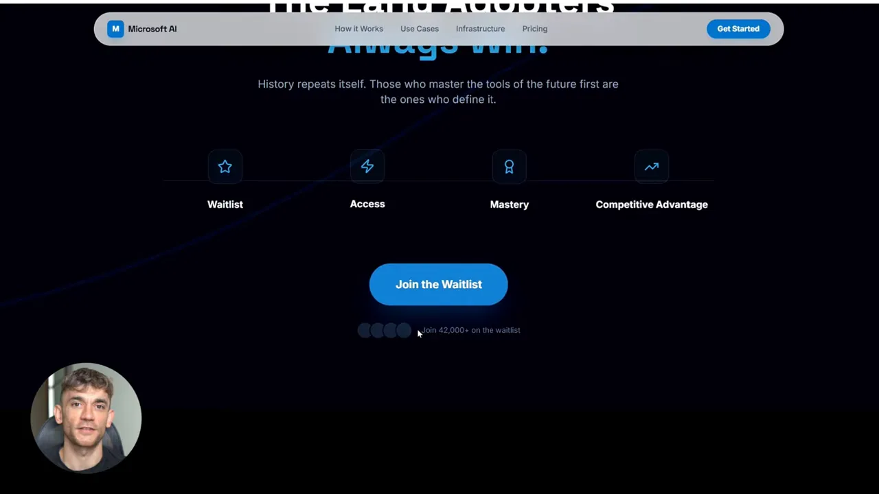 หน้าจอ Copilot แสดงปุ่ม 'Join the Waitlist' และขั้นตอน Waitlist / Access / Mastery