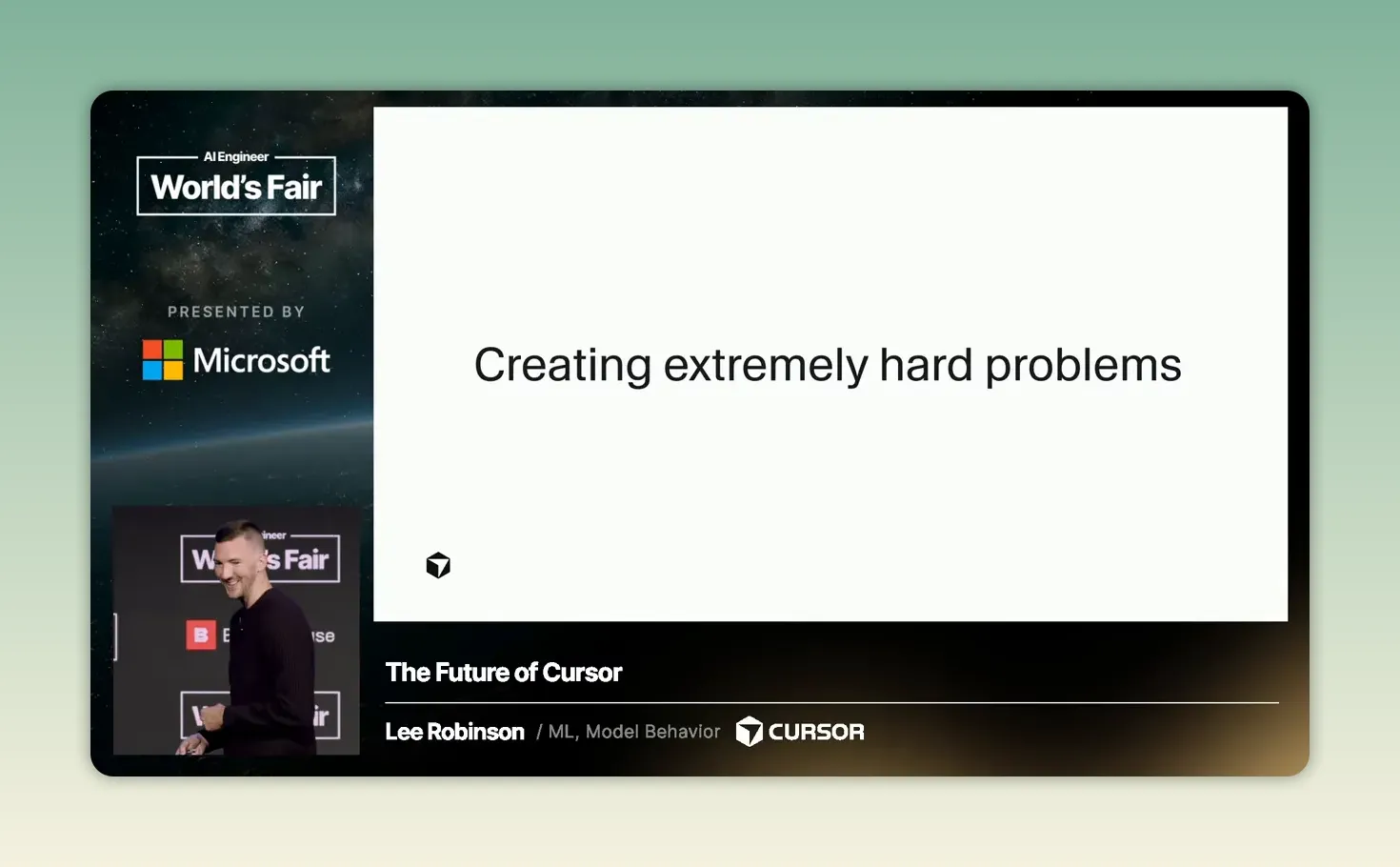 สไลด์ข้อความ Creating extremely hard problems พร้อมภาพ Lee Robinson บรรยาย
