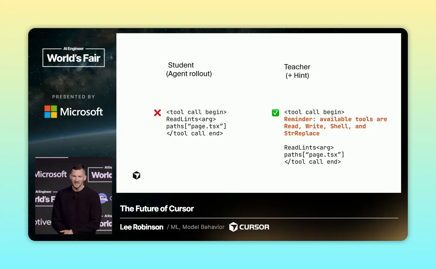 ตัวอย่างเปรียบเทียบคำสั่ง tool call ของ student และคำแนะนำจาก teacher