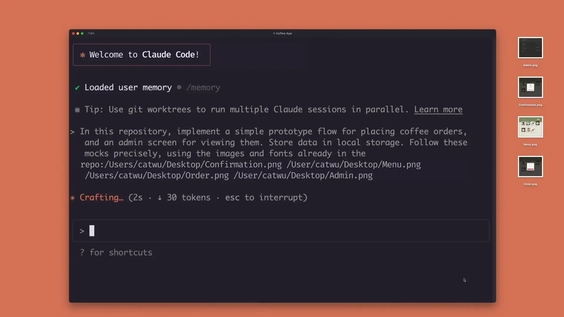 Cloud Code กำลังสร้างรายการงานและเริ่มพัฒนาเว็บแอป