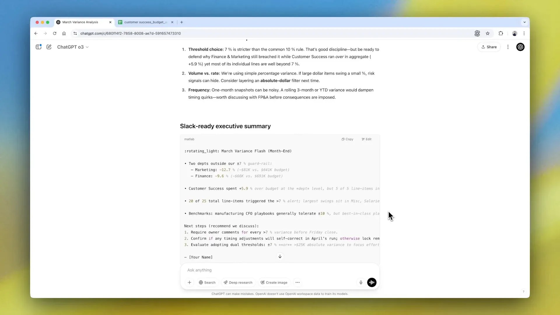Executive summary และ Slack post พร้อมส่ง CFO