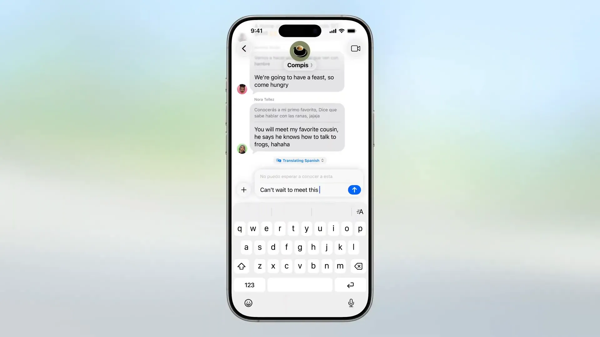 ตัวอย่างฟีเจอร์ Live Translation ใน Messages และ FaceTime