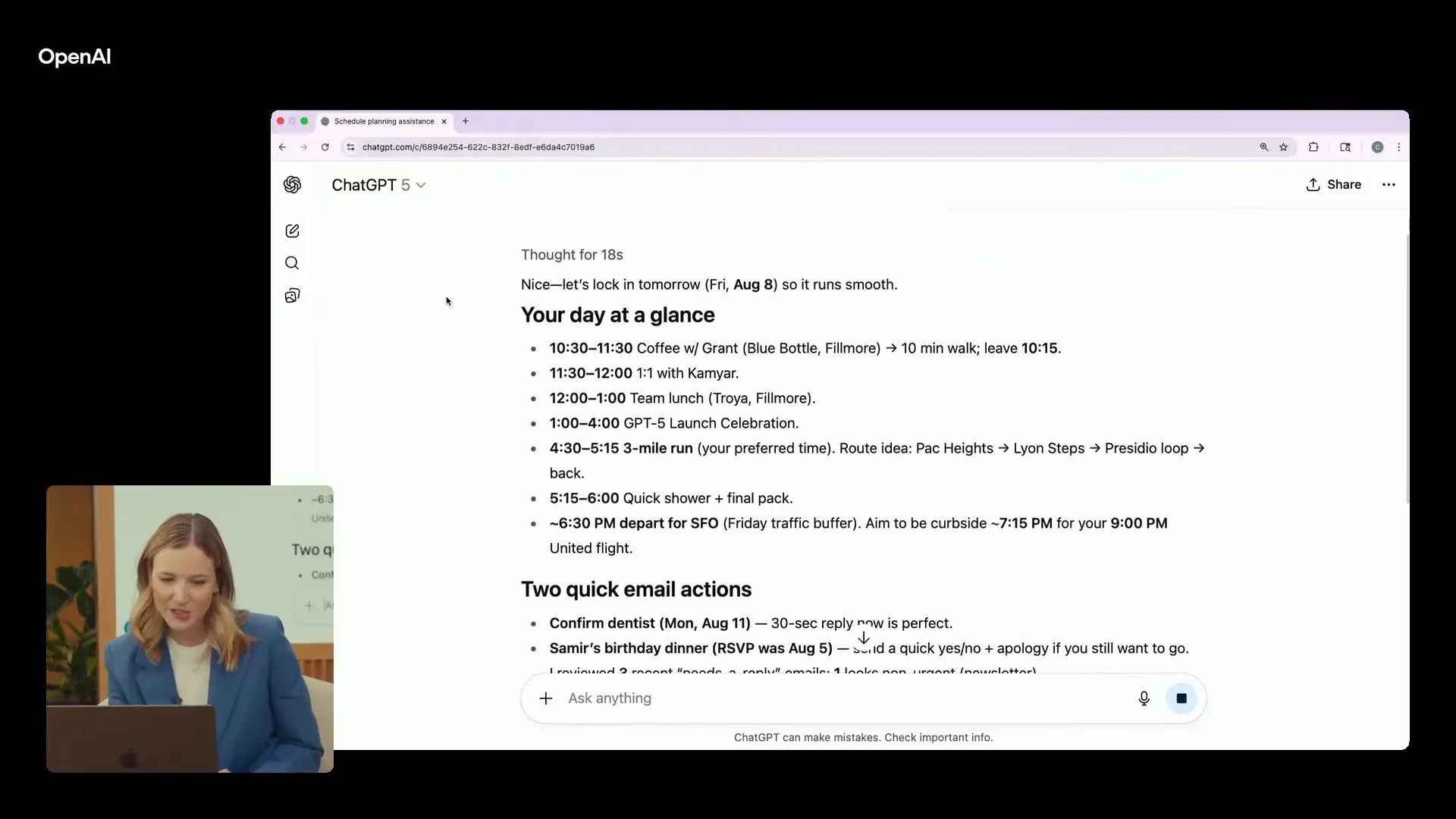 การวางแผนตารางด้วย GPT-5 เชื่อมต่อ Gmail และ Google Calendar