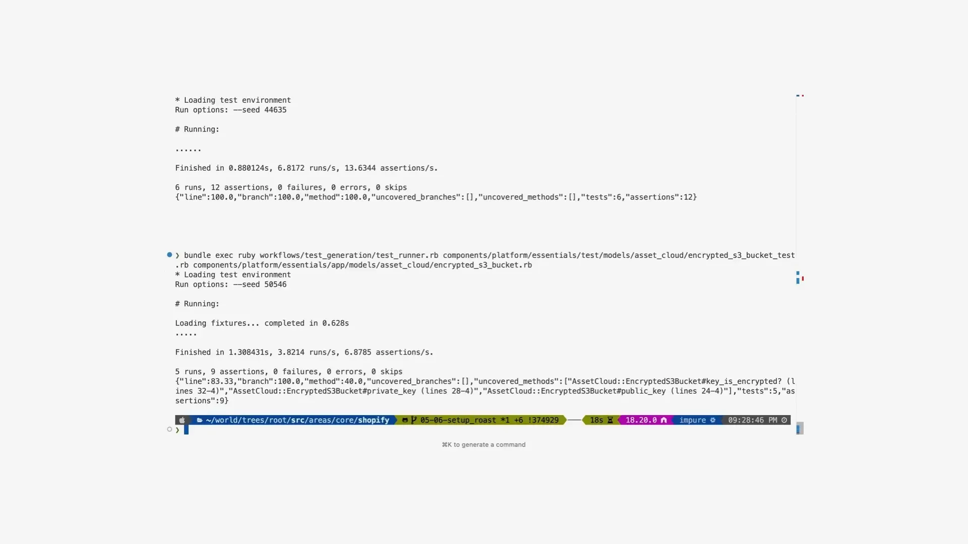 ตัวอย่างการรัน workflow ใน Roast ที่กำลังสร้างชุดทดสอบใหม่