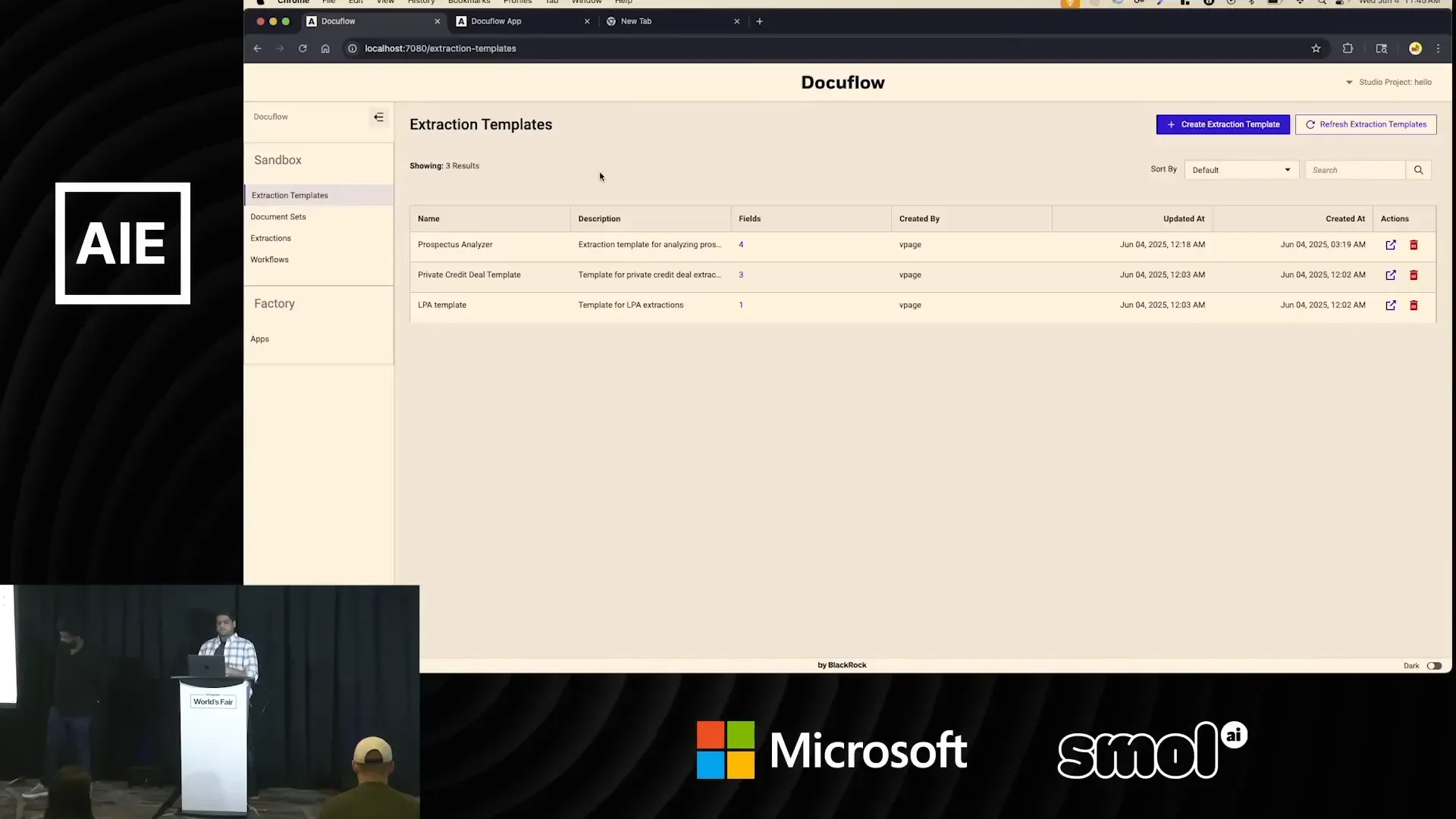UI ของ Sandbox สำหรับสร้างและปรับ extraction templates