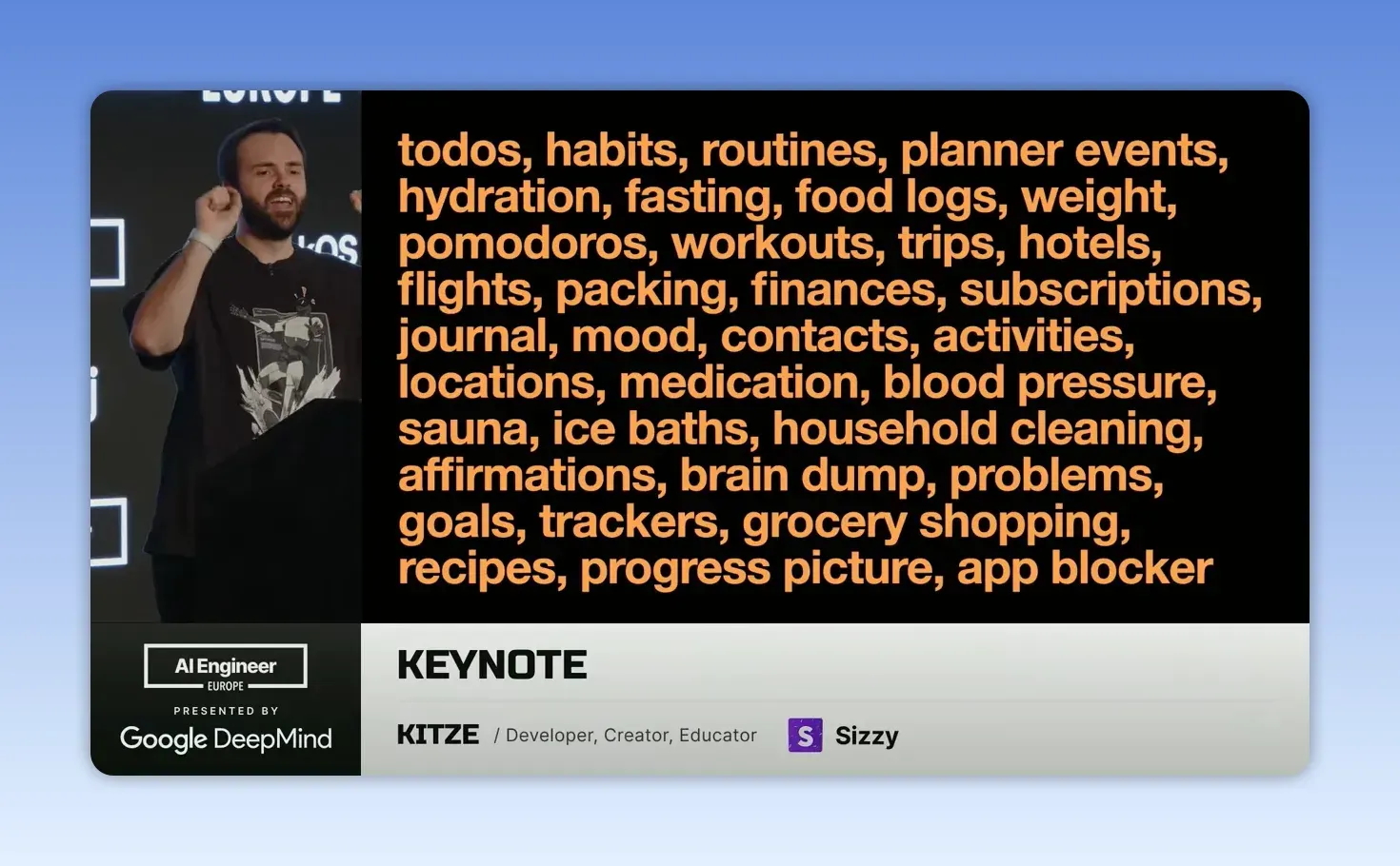 สไลด์ Keynote ตัวอักษรขนาดใหญ่: todos, habits, planner events... พร้อมรายการยาวรวมถึง app blocker