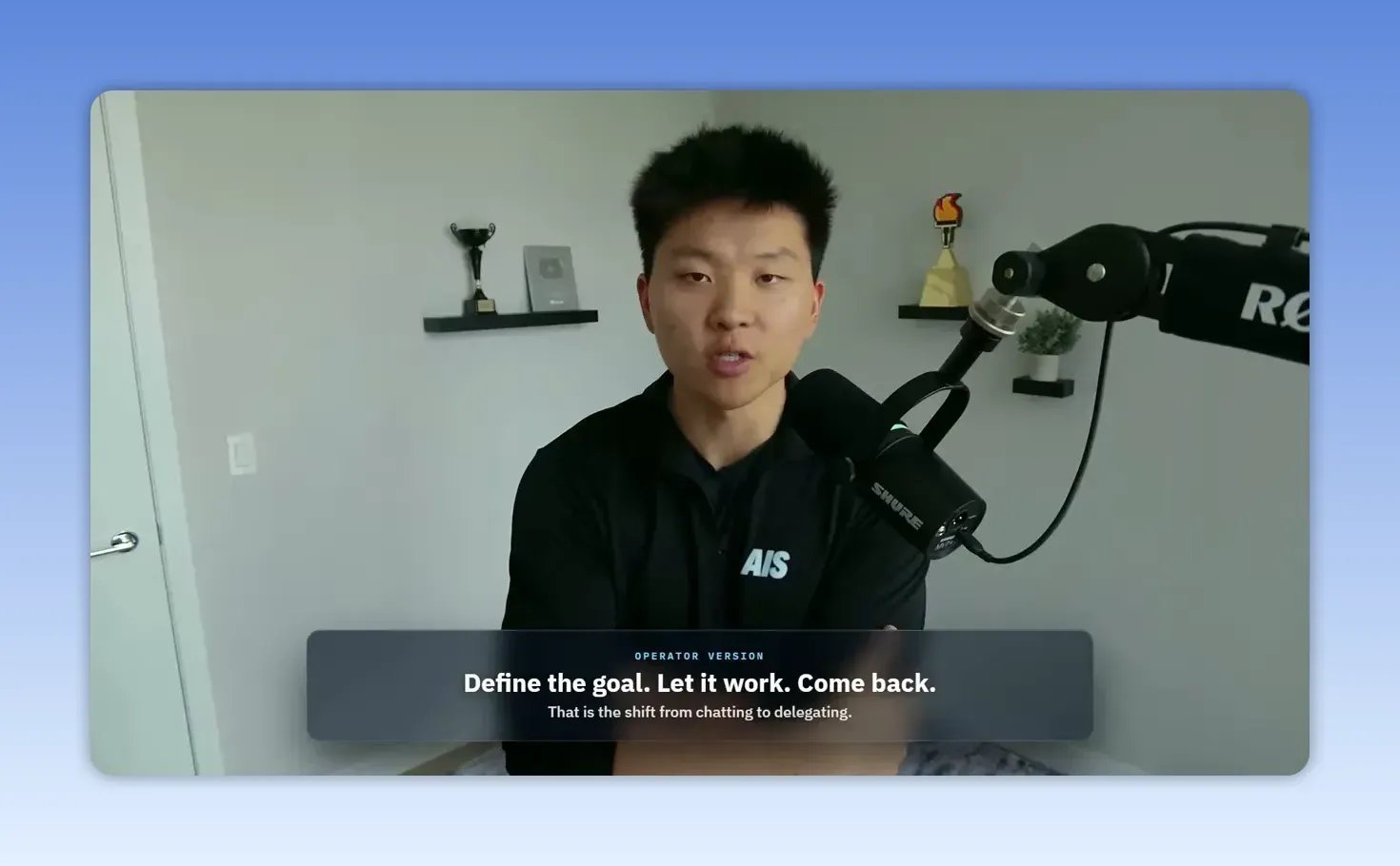 ภาพหน้าจอวิดีโอที่แสดงข้อความ Define the goal. Let it work. Come back. ช่วงอธิบายการมอบหมายงานให้ AI