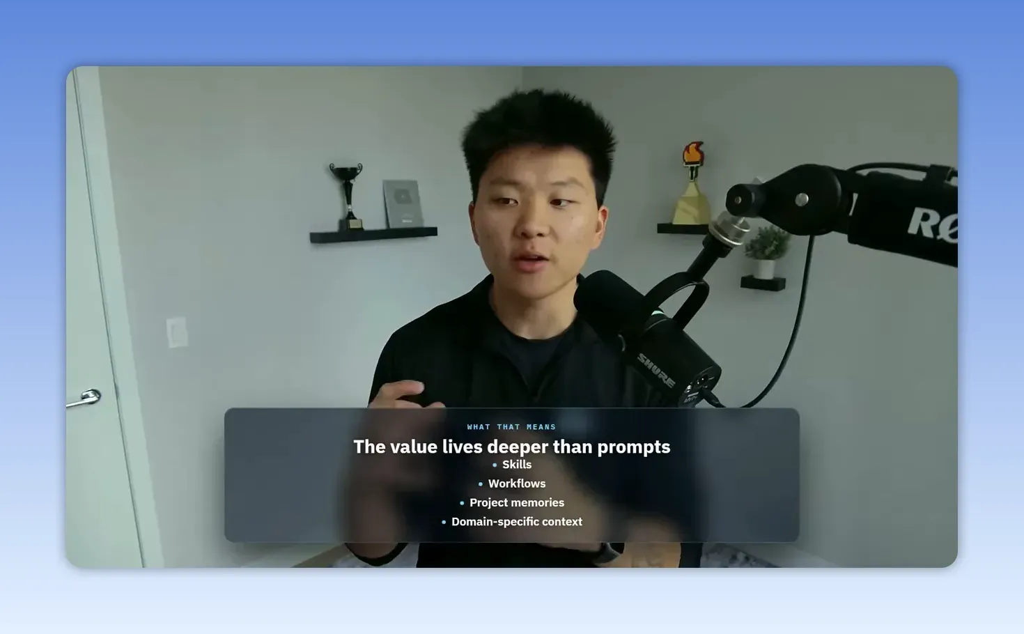 สไลด์ The value lives deeper than prompts พร้อมหัวข้อ skills, workflows, project memories และ domain-specific context